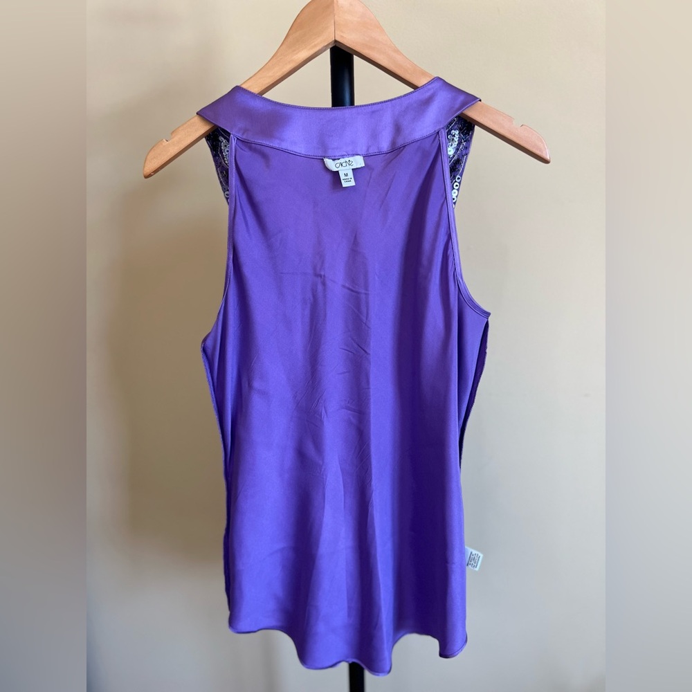 Cache Top Vintage Silk Jazz Age Blouse Sleeveless Sequined Amethyst Size M - Picture 13 of 16